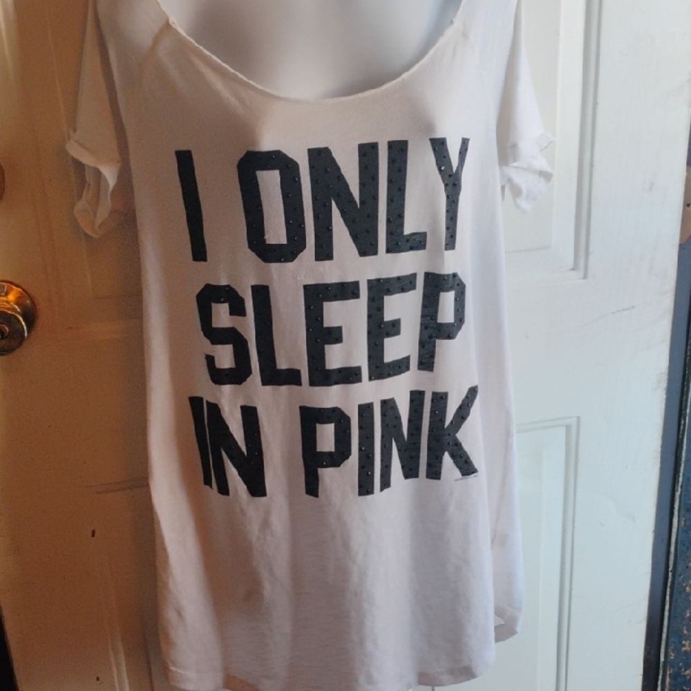Victoria's Secret White T-Shirt with Pink Text